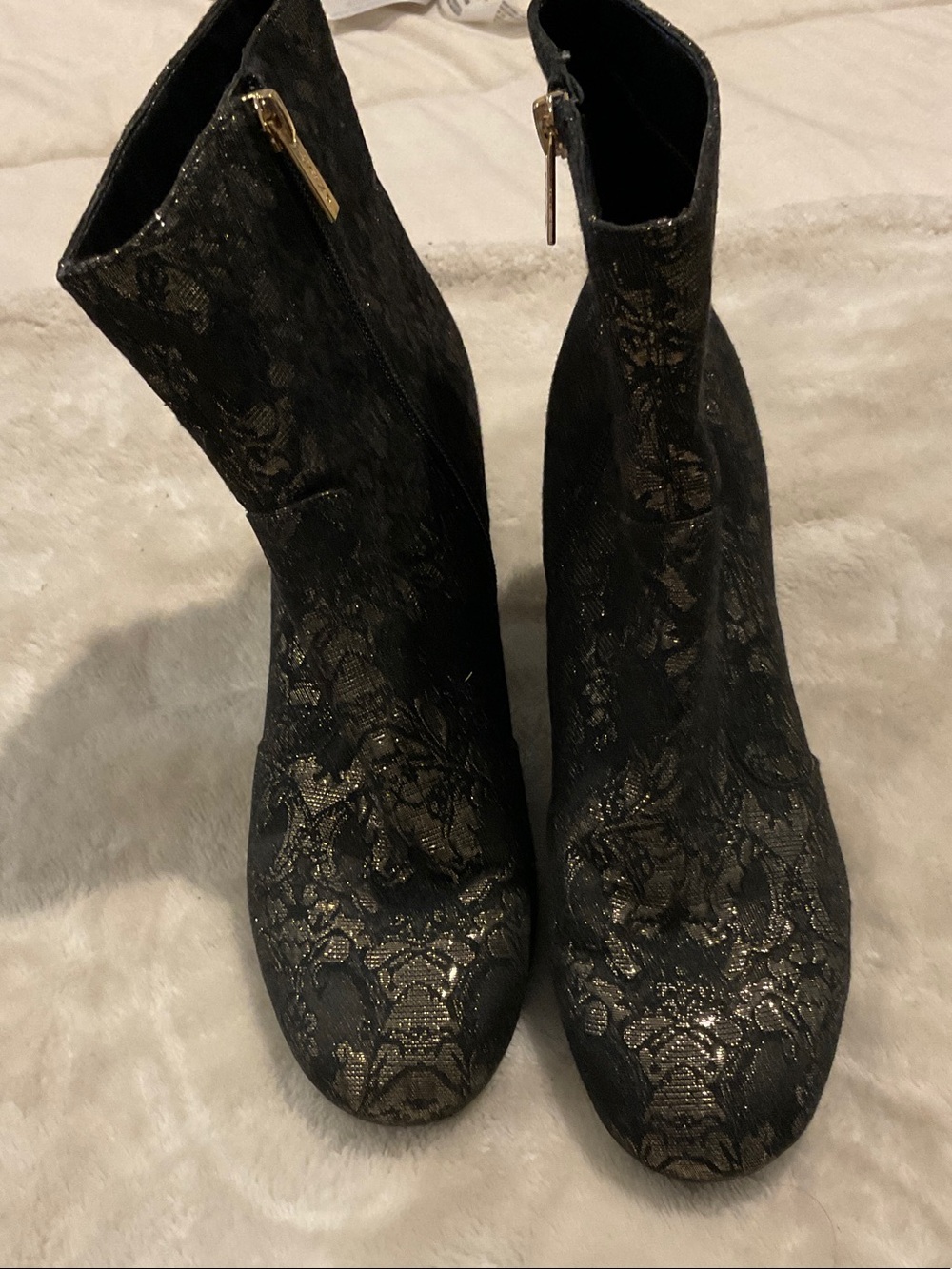 Black Metallic Lace Ankle Boots - Women's Booties, 7 1/2 m